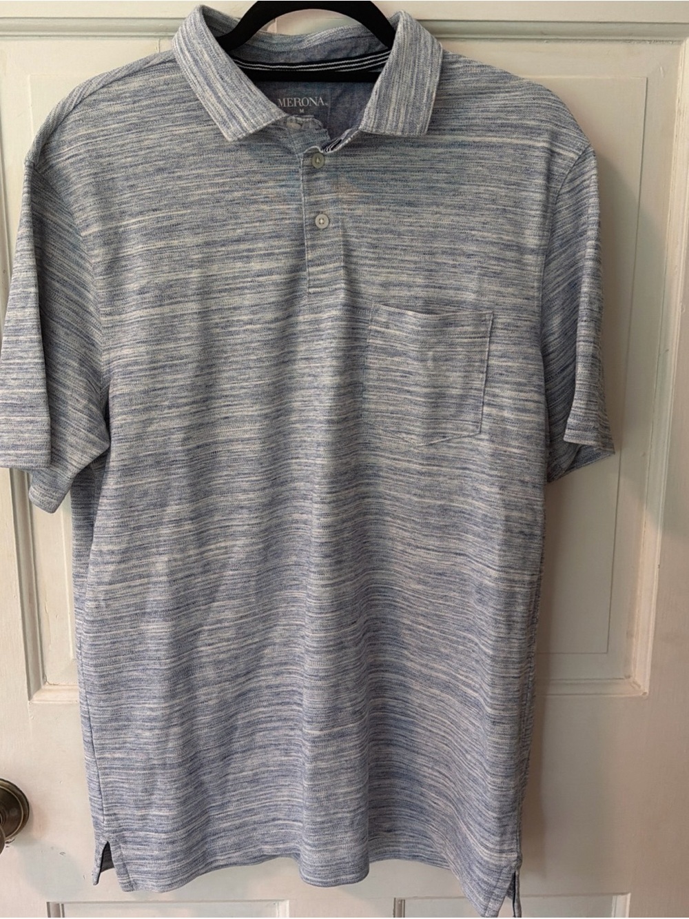 Merona Men's Light Blue Striped Short-Sleeve Polo with Chest Pocket Size M